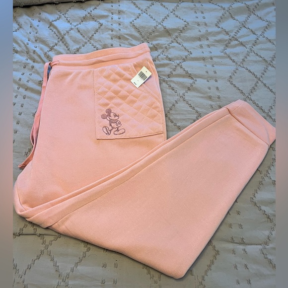 Disney Pants - NWT Disney parks blush pink soft jogger sweatpants embroidered Mickey size 2X